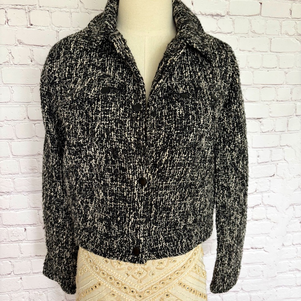 JASON WU Long Sleeve Tweed Collared Cropped Snap Front Blazer Jacket--NWT--2 - Picture 2 of 16
